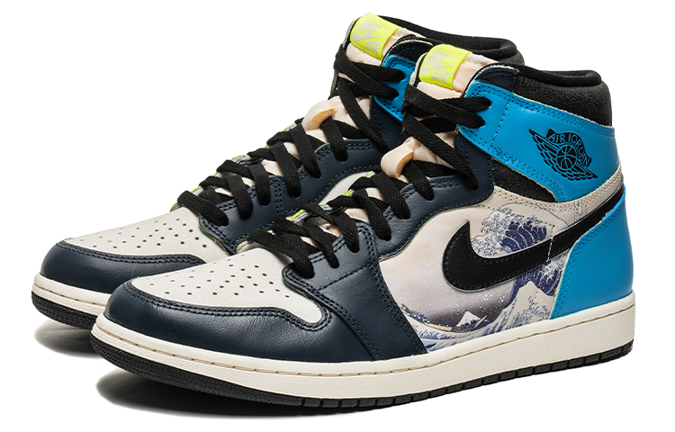 Shop カスタムAJ1ハイ「オーシャンウェーブ」青白 555088-702(TeamB-男女款海浪H-BOX)