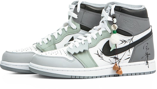 【定制球鞋】Jordan Air Jordan 1 竹之風骨 塗鴉 簡約 國風 新中式 復古 高幫 籃球鞋 男女同款 白灰 Shop 【定制球鞋】Jordan Air Jordan 1 竹之風骨 塗鴉 簡約 國風 新中式 復古 高幫 籃球鞋 男女同款 白灰