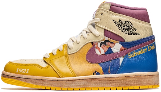 【訂製球鞋】Jordan Air Jordan 1 High 野鶴製造 油畫主題 人物油畫 咖啡染 高幫 復古籃球鞋 男女同款 白黃 Buy 【訂製球鞋】Jordan Air Jordan 1 High 野鶴製造 油畫主題 人物油畫 咖啡染 高幫 復古籃球鞋 男女同款 白黃