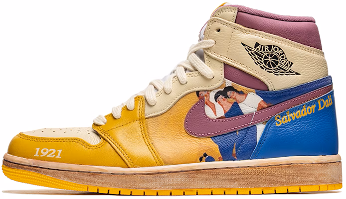 【訂製球鞋】Jordan Air Jordan 1 High 野鶴製造 油畫主題 人物油畫 咖啡染 高幫 復古籃球鞋 男女同款 白黃 Buy 【訂製球鞋】Jordan Air Jordan 1 High 野鶴製造 油畫主題 人物油畫 咖啡染 高幫 復古籃球鞋 男女同款 白黃