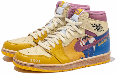 【訂製球鞋】Jordan Air Jordan 1 High 野鶴製造 油畫主題 人物油畫 咖啡染 高幫 復古籃球鞋 男女同款 白黃 Lookbook 【訂製球鞋】Jordan Air Jordan 1 High 野鶴製造 油畫主題 人物油畫 咖啡染 高幫 復古籃球鞋 男女同款 白黃