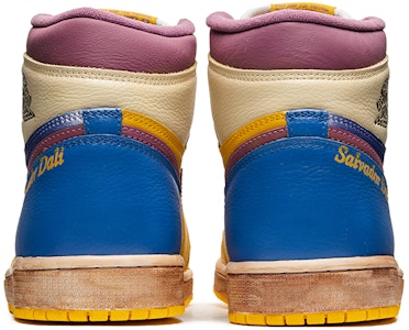 【訂製球鞋】Jordan Air Jordan 1 High 野鶴製造 油畫主題 人物油畫 咖啡染 高幫 復古籃球鞋 男女同款 白黃 Shop 【訂製球鞋】Jordan Air Jordan 1 High 野鶴製造 油畫主題 人物油畫 咖啡染 高幫 復古籃球鞋 男女同款 白黃