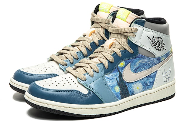【客製化球鞋】喬丹 Air Jordan 1 High 野鶴製造 油畫風主題 星月夜 特殊客製款 高筒 復古籃球鞋 男女同款 白藍 Lookbook 【客製化球鞋】喬丹 Air Jordan 1 High 野鶴製造 油畫風主題 星月夜 特殊客製款 高筒 復古籃球鞋 男女同款 白藍