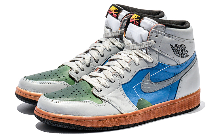 Shop 【訂製球鞋】Jordan Air Jordan 1 High 野鶴製造 藝術抽象主題 復古風 做舊鞋底 送禮 高幫 復古籃球鞋 男女同款 白藍