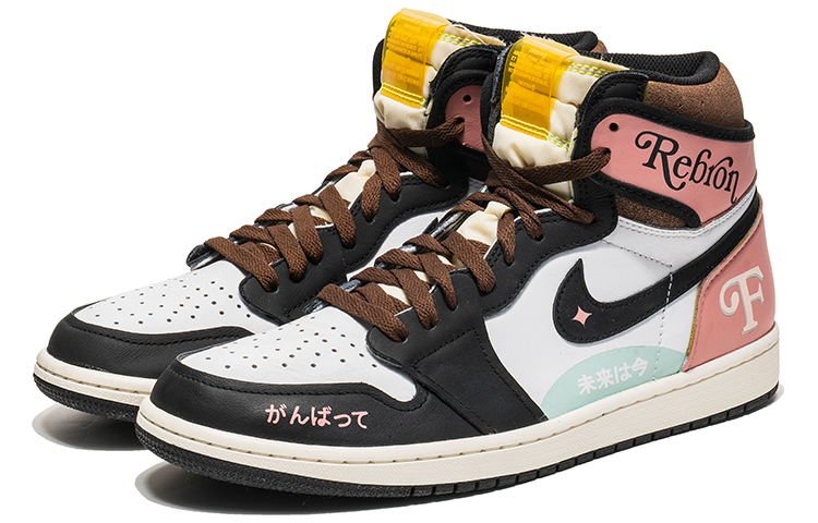 Shop [Kasut Custom] Air Jordan 1 High OG 'Blue Toe Hitam Merah Jambu' 555088-118(TeamB-复古未来黑粉G-BOX)