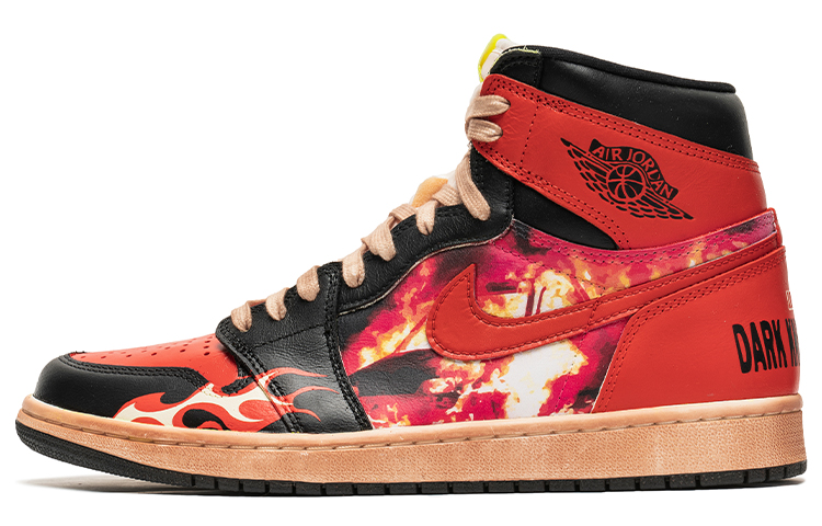 Order [Kasut Custom] Air Jordan 1 High OG 'Flame Theme Distressed Sole Hitam Merah' 555088-702(TeamB-专辑火焰黑红O-BOX)