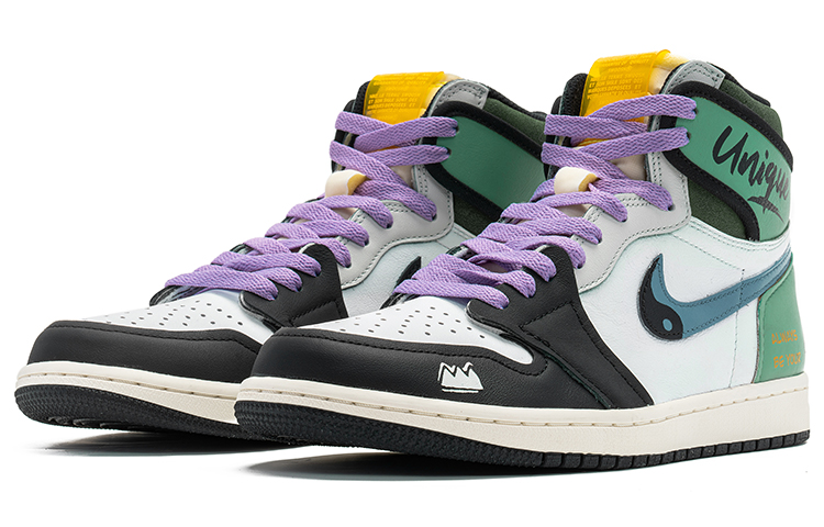 Lookbook [Kasut Tersuai] Air Jordan 1 High OG 'Granary Street Graffiti - Tai Chi Black Toe' 555088-118(TeamB-男女款太极白绿)