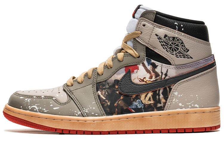 Buy [Sepatu Kustom] Air Jordan 1 High OG 'Lukisan Minyak Black Toe - Abu Coklat' 555088-161(TeamB-专辑油画灰棕)