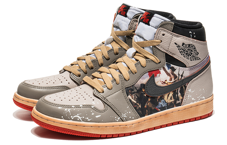 Lookbook [Sepatu Kustom] Air Jordan 1 High OG 'Lukisan Minyak Black Toe - Abu Coklat' 555088-161(TeamB-专辑油画灰棕)