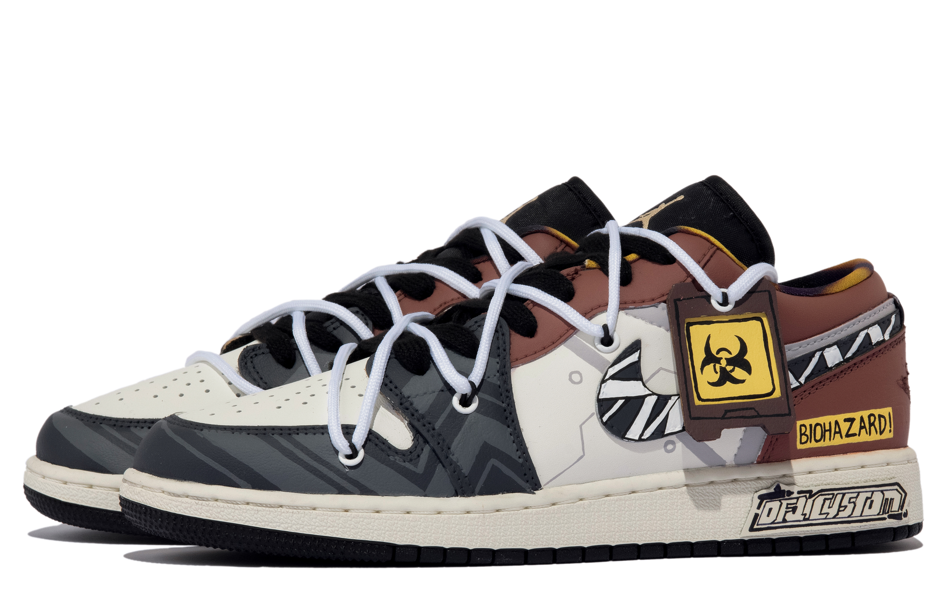 Lookbook [Sepatu Custom] Air Jordan 1 Low 'Beige Merah Hitam Apokaliptik' DQ8421-001(TeamM-女款启示录xhzz)