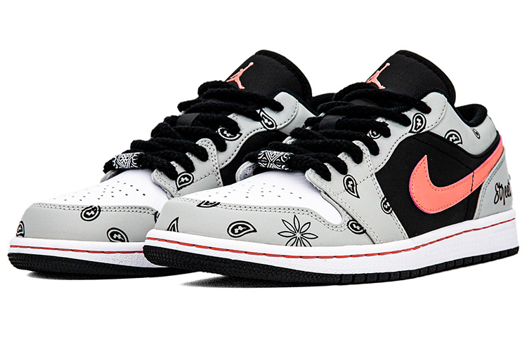 Lookbook [Sepatu Kustom] Air Jordan 1 Low 'Asymmetrical Ma Rope Pink Kotor Cashew Flower' 553558-062(Team肆-男款腰果花)