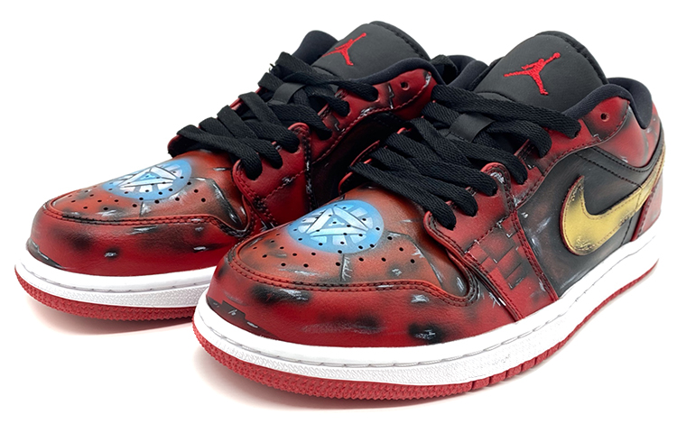 Lookbook 에어 조던 1 로우 '철갑 전투' (50 characters) 553558-606(Team柒-男款战损黑红钢铁侠)