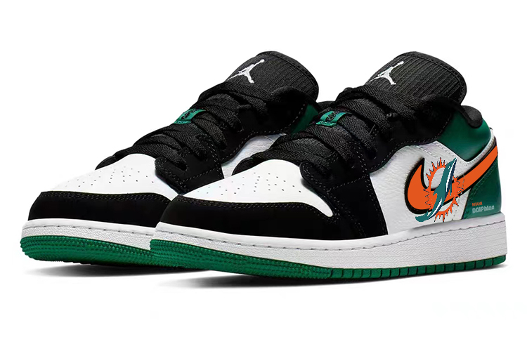 Lookbook [カスタムシューズ] エアジョーダン1 ロー「ブラック-グリーン」 553560-113(Team56-星月海豚)