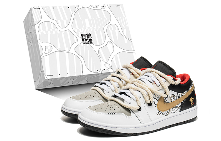 Buy 커스텀 에어 조던 1 로우 '블랙 골드 잉크 클라우드' 553558-063(TeamB-黑金水墨S-BOX)