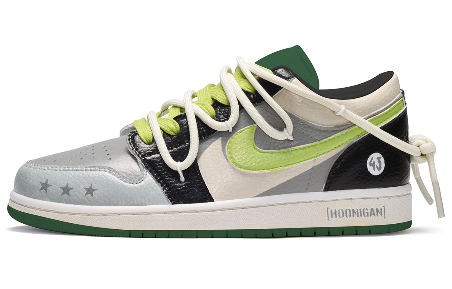 Buy [Sneakers Kustom] Air Jordan 1 Low 'Hitam Abu Hijau Double Swoosh' 553558-065(TeamE-男款五星黑灰绿)