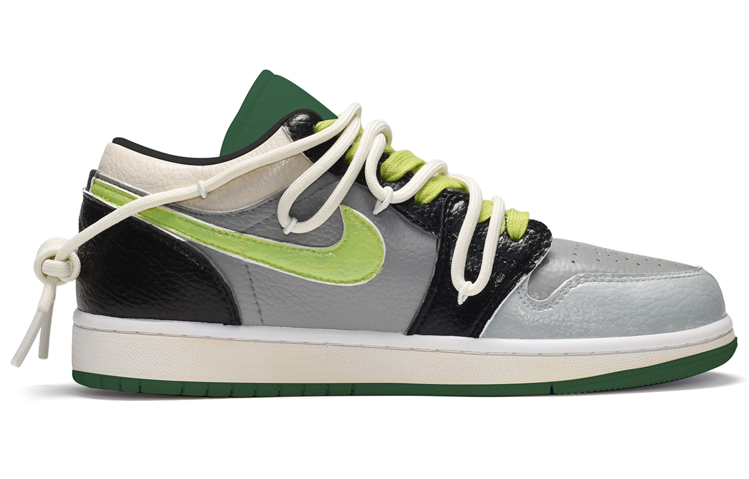 Order [Sneakers Kustom] Air Jordan 1 Low 'Hitam Abu Hijau Double Swoosh' 553558-065(TeamE-男款五星黑灰绿)