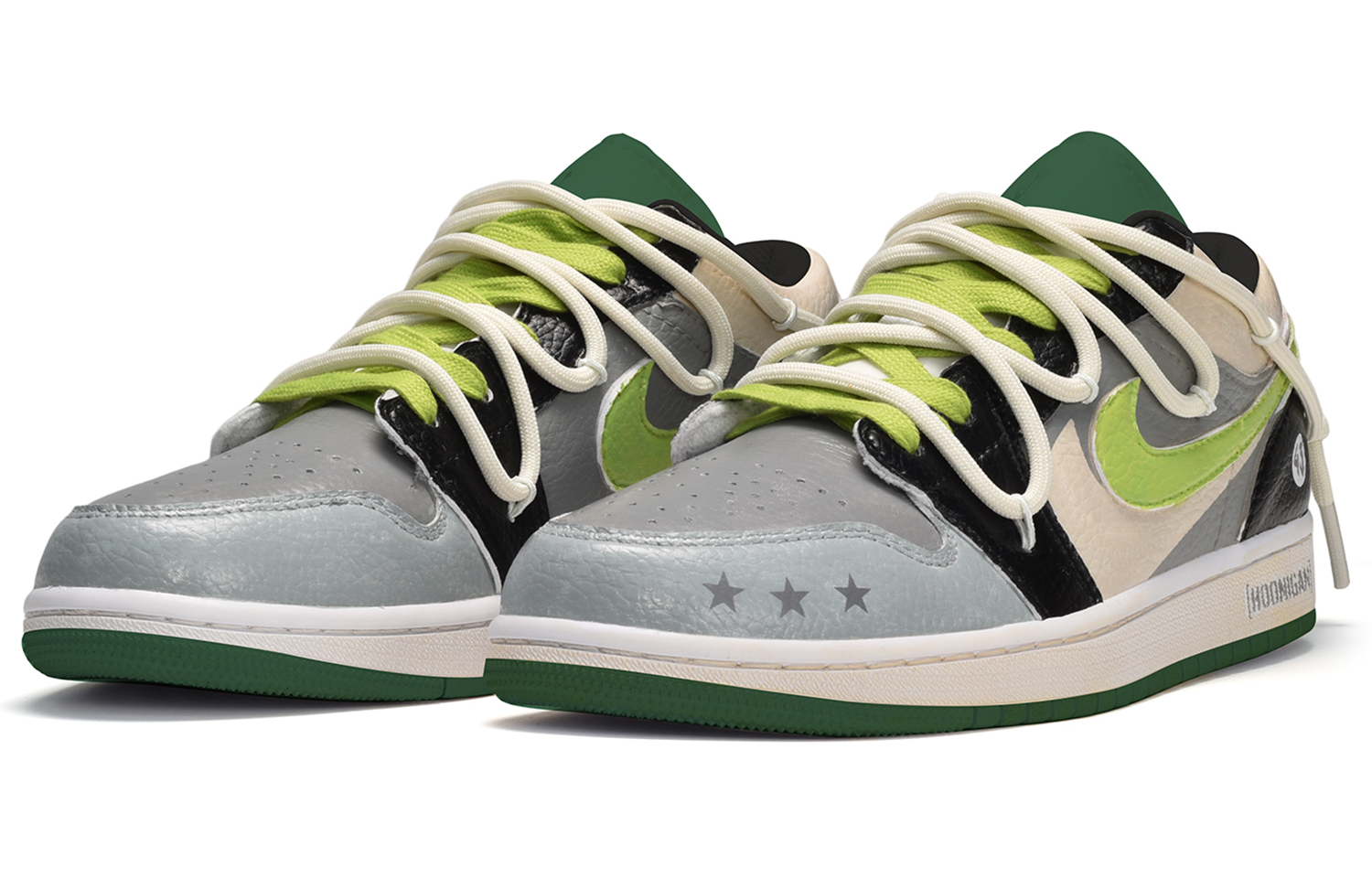 Lookbook [Sneakers Kustom] Air Jordan 1 Low 'Hitam Abu Hijau Double Swoosh' 553558-065(TeamE-男款五星黑灰绿)