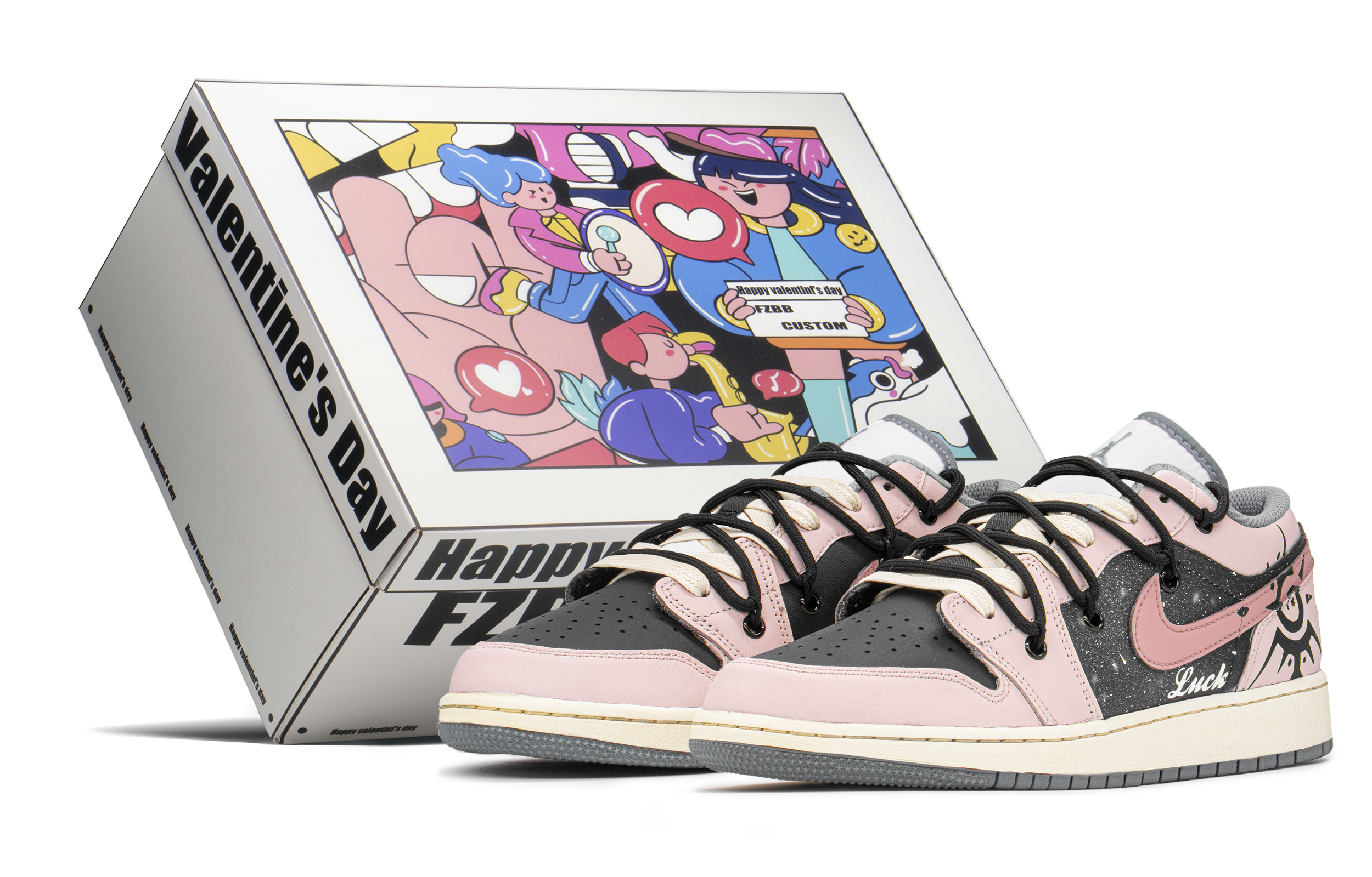 Buy [Sepatu Custom] Air Jordan 1 Low 'Hitam Pink - Pesona Musim Semi Beruntung' 553560-053(TeamA-AJ星泉S-BOX)