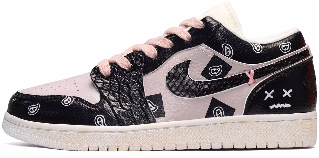custom-shoes-air-jordan-1-low-black-pink-snakeskin-paisley