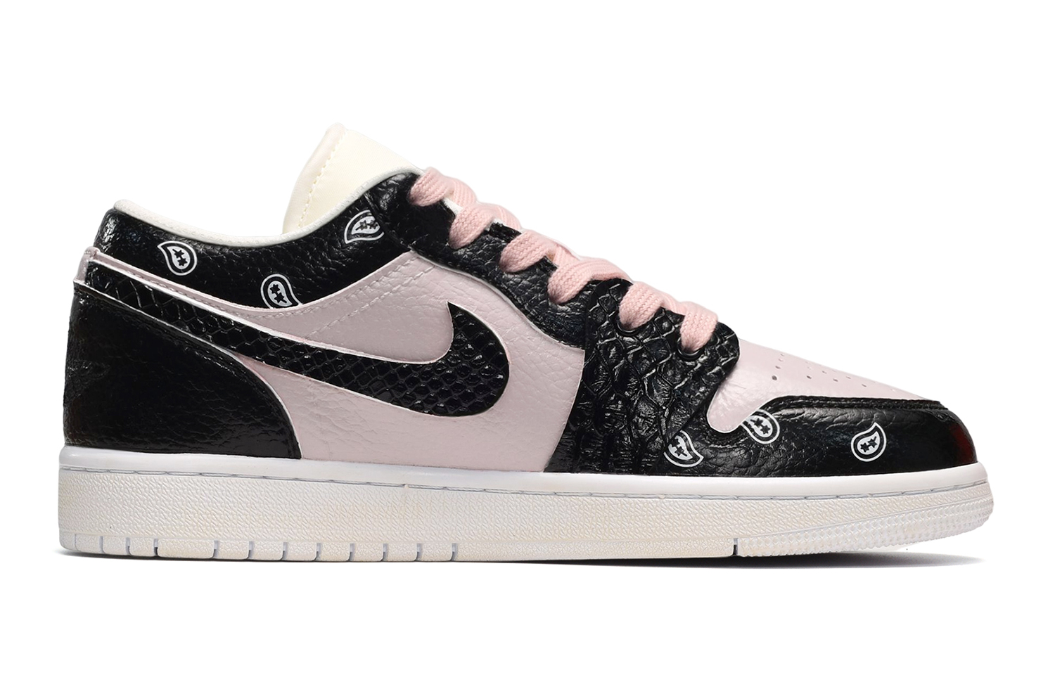 Order 【定制鞋款】Air Jordan 1 Low '黑粉蛇皮佩斯利' 553560-130(TeamE-女款蛇皮黑粉)