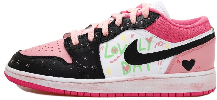 custom-shoes-air-jordan-1-low-black-pink-white-graffiti-dopamine-heart