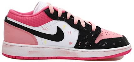 【客製化球鞋】 Jordan Air Jordan 1 低筒 多巴胺 塗鴉 愛心 老化 復古籃球鞋 GS 黑粉白 Order 【客製化球鞋】 Jordan Air Jordan 1 低筒 多巴胺 塗鴉 愛心 老化 復古籃球鞋 GS 黑粉白