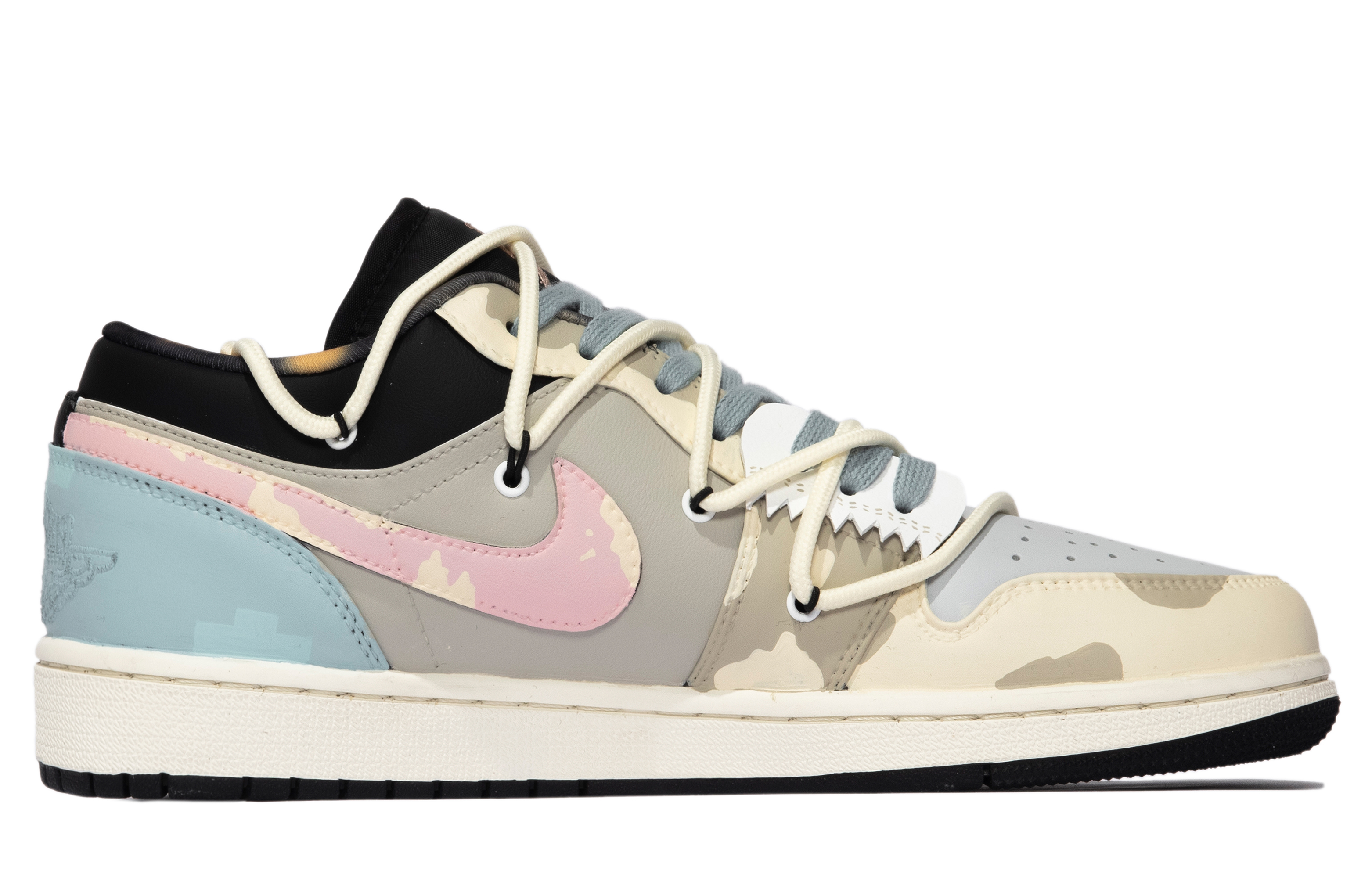 Order [Sepatu Kustom] Air Jordan 1 Low 'Hitam Putih Merah Muda Mozaik' DQ8422-001(TeamM-男款马赛克S-BOX)