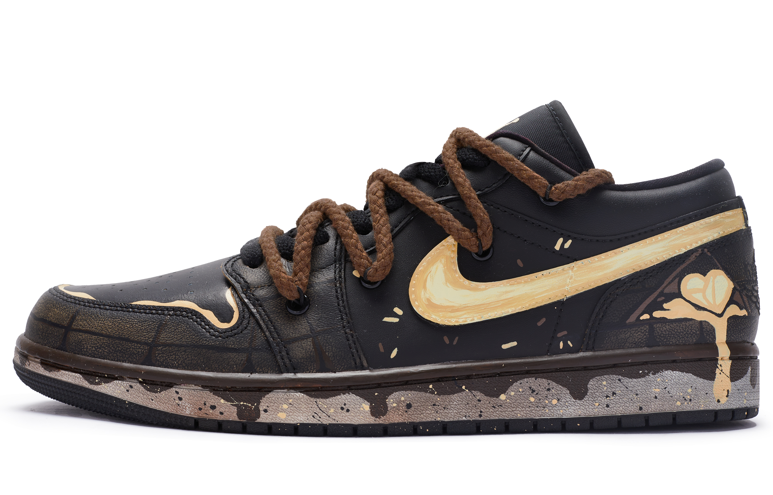 Buy [Sepatu Custom] Air Jordan 1 Low 'Hitam Kuning Coklat' DQ8422-001(TeamR-男款脏脏包黑黄)