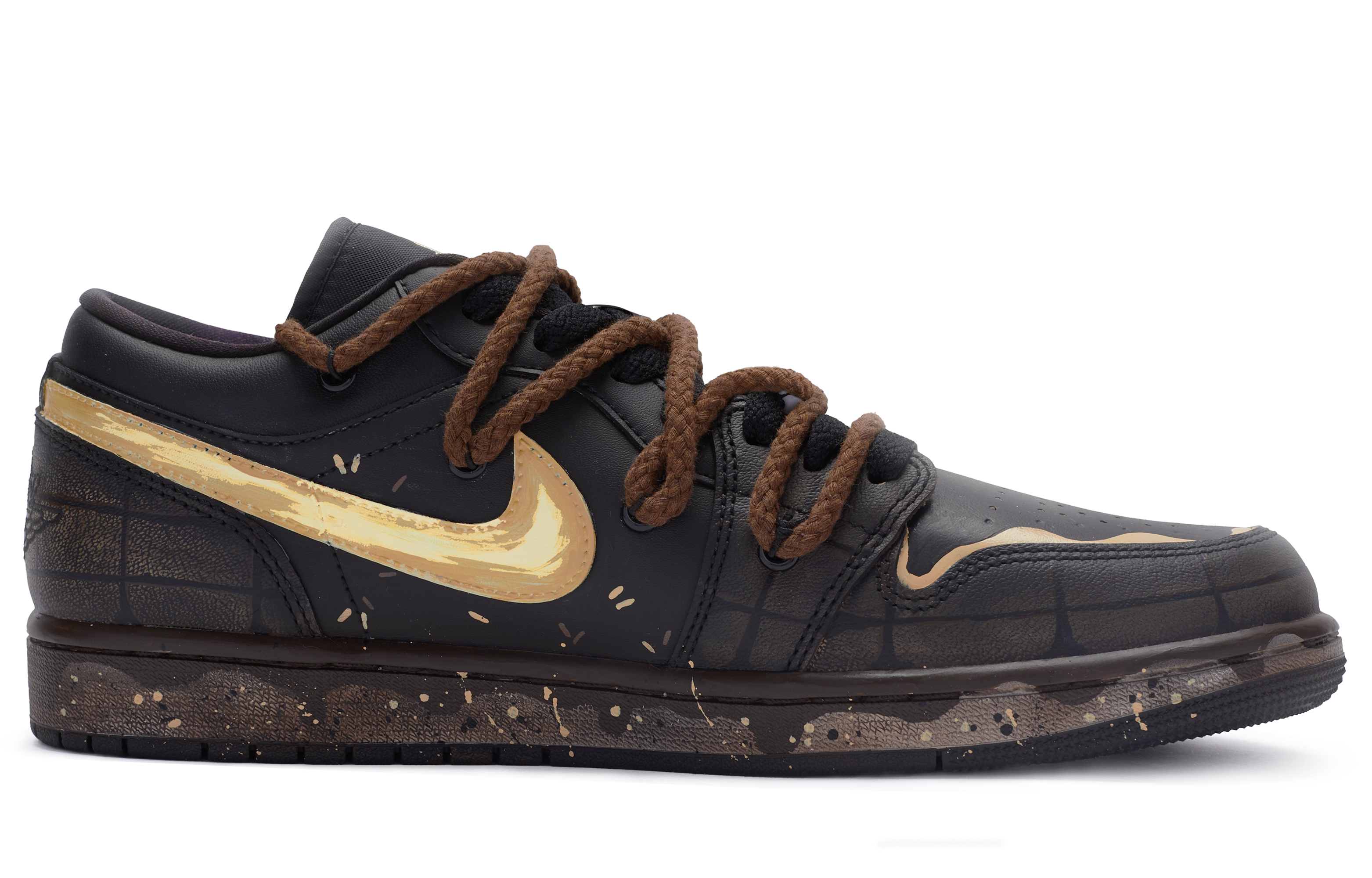 Order [Sepatu Custom] Air Jordan 1 Low 'Hitam Kuning Coklat' DQ8422-001(TeamR-男款脏脏包黑黄)