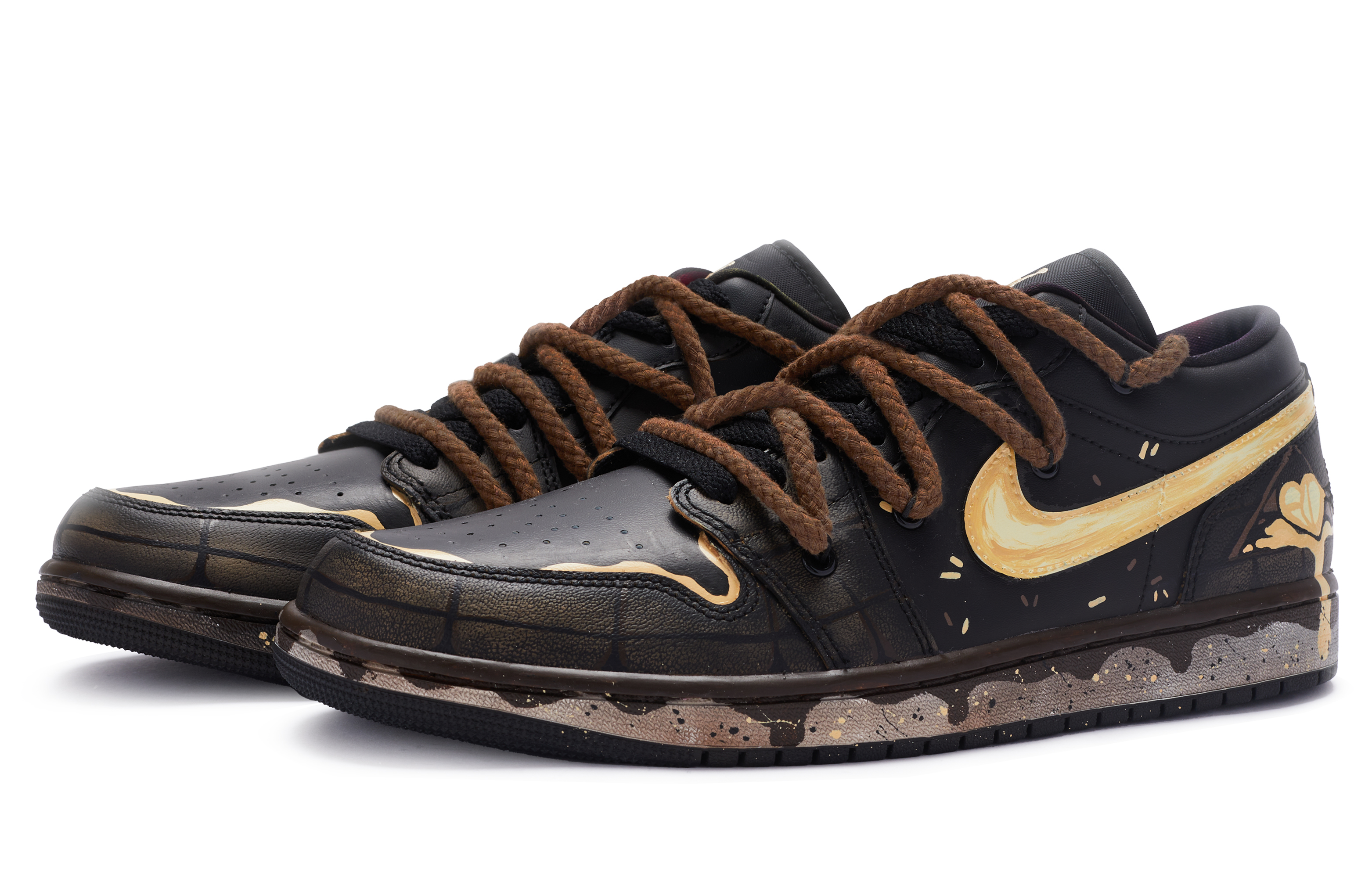 Lookbook [Sepatu Custom] Air Jordan 1 Low 'Hitam Kuning Coklat' DQ8422-001(TeamR-男款脏脏包黑黄)