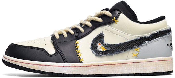 【定制球鞋】Jordan Air Jordan 1 Low 牛仔布 低筒 復古籃球鞋 男款 黑黃灰 Buy 【定制球鞋】Jordan Air Jordan 1 Low 牛仔布 低筒 復古籃球鞋 男款 黑黃灰