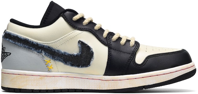 【定制球鞋】Jordan Air Jordan 1 Low 牛仔布 低筒 復古籃球鞋 男款 黑黃灰 Order 【定制球鞋】Jordan Air Jordan 1 Low 牛仔布 低筒 復古籃球鞋 男款 黑黃灰