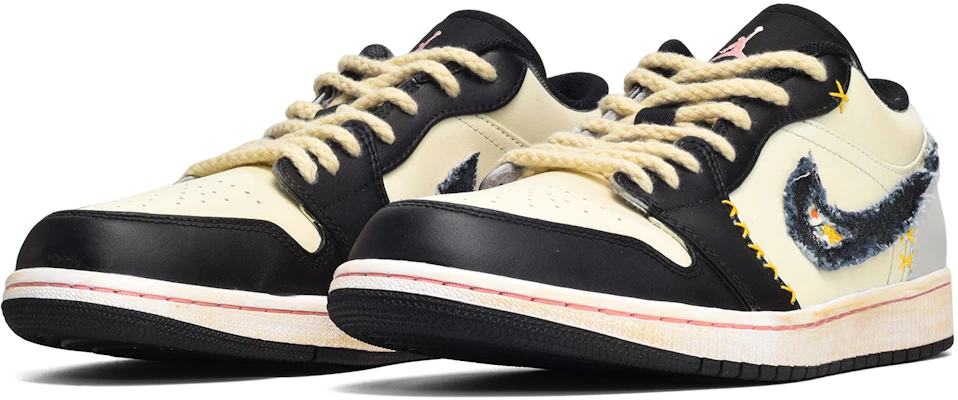 【定制球鞋】Jordan Air Jordan 1 Low 牛仔布 低筒 復古籃球鞋 男款 黑黃灰 Lookbook 【定制球鞋】Jordan Air Jordan 1 Low 牛仔布 低筒 復古籃球鞋 男款 黑黃灰