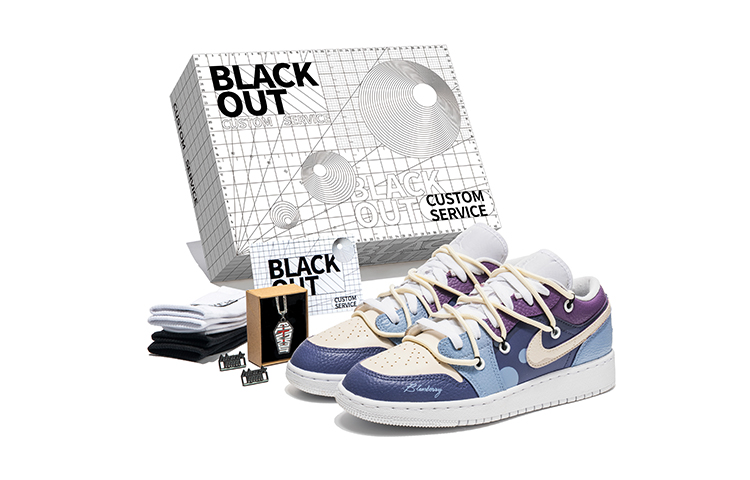 Buy [Sepatu Custom] Air Jordan 1 Low 'Blue Purple Graffiti' 553560-130(Team22-涂鸦艺术蓝紫A-BOX)