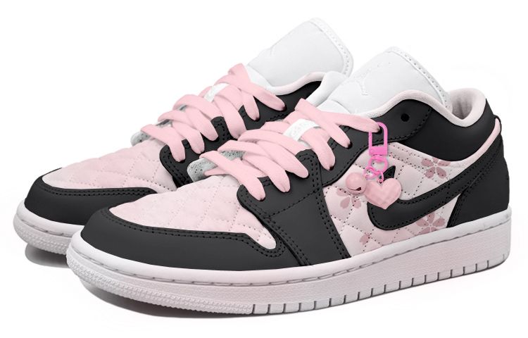 Shop [Sepatu Kustom] Air Jordan 1 Low 'Blush Hitam-Pink' DB6480-100(Team拾玖-黑粉樱花S-BOX）