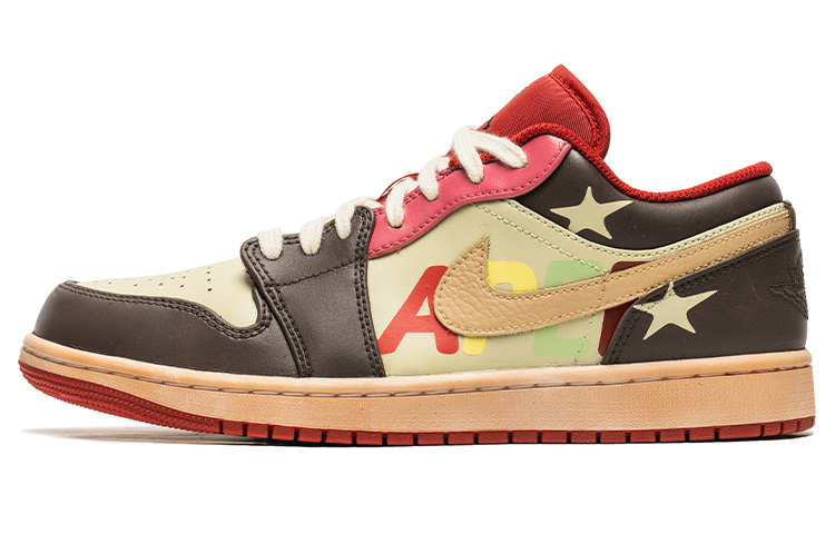 Order [Sepatu Kustom] Air Jordan 1 Low 'Coklat-Merah Graffiti Bintang' 553558-163(Team22-男五角星棕粉A-BOX)