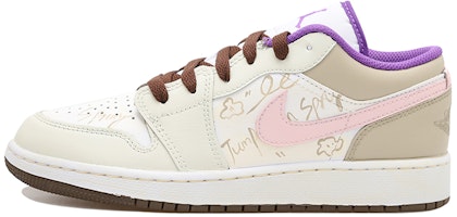 【訂製球鞋】Jordan Air Jordan 1 OKHR Low 塗鴉 甜酷風 暈染 做舊 低筒 復古籃球鞋 GS 棕白粉 Order 【訂製球鞋】Jordan Air Jordan 1 OKHR Low 塗鴉 甜酷風 暈染 做舊 低筒 復古籃球鞋 GS 棕白粉