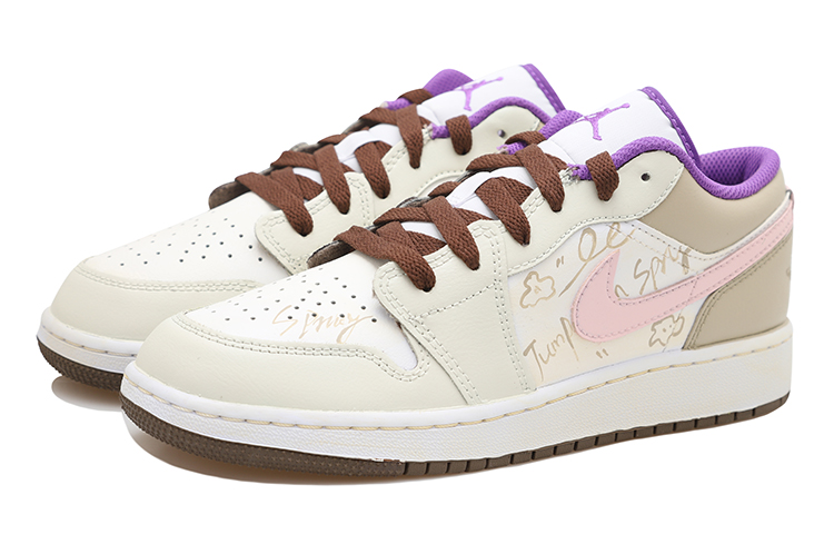Shop [Zapatillas Personalizadas] Air Jordan 1 Low 'Graffiti Marrón Rosado' 553560-215(Team拾玖-甜酷摩卡S-BOX）