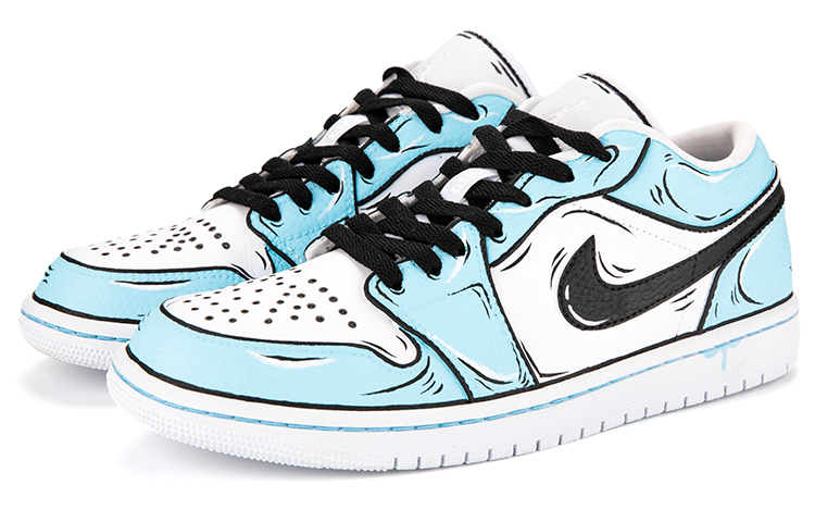 Lookbook カスタムAJ1 ロー "カートゥーン青黒白" 553560-130(Team18-女款卡通二次元蓝黑白)