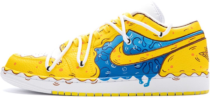 custom-shoes-air-jordan-1-low-cartoon-melting-sponge-yellow-blue-white