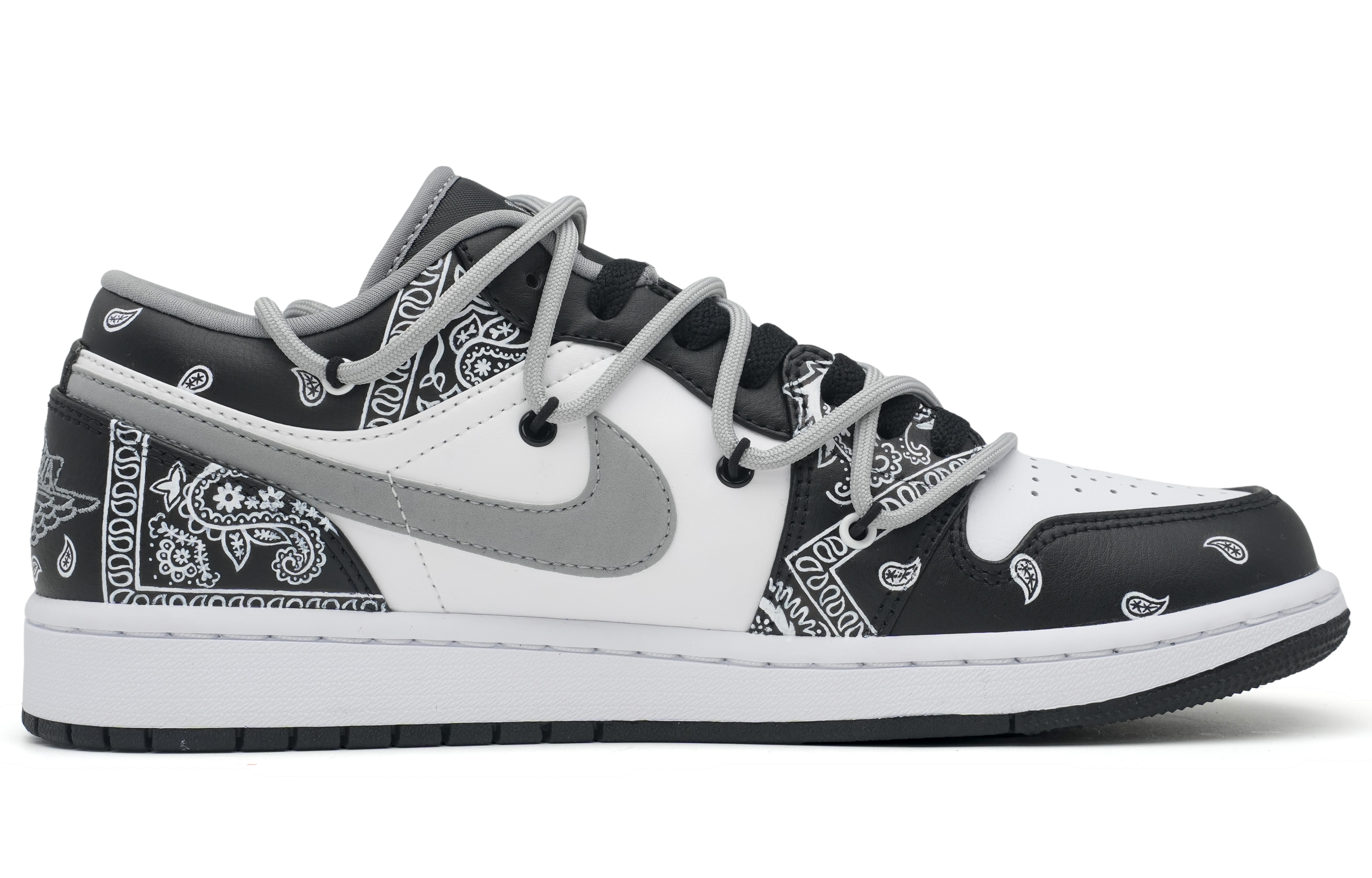 Order [Sneakers Kustom] Air Jordan 1 Low 'Pohon Kehidupan Cashew - Hari Valentine' 553558-040(Team35-黑白腰果花)