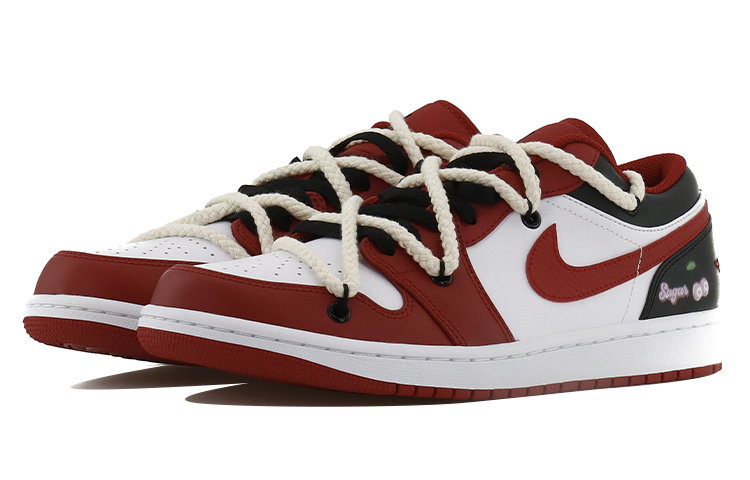 Lookbook [Sepatu Custom] Air Jordan 1 Low 'Cherry Love Merah Putih Hitam' 553558-163(Team10-复古樱桃）