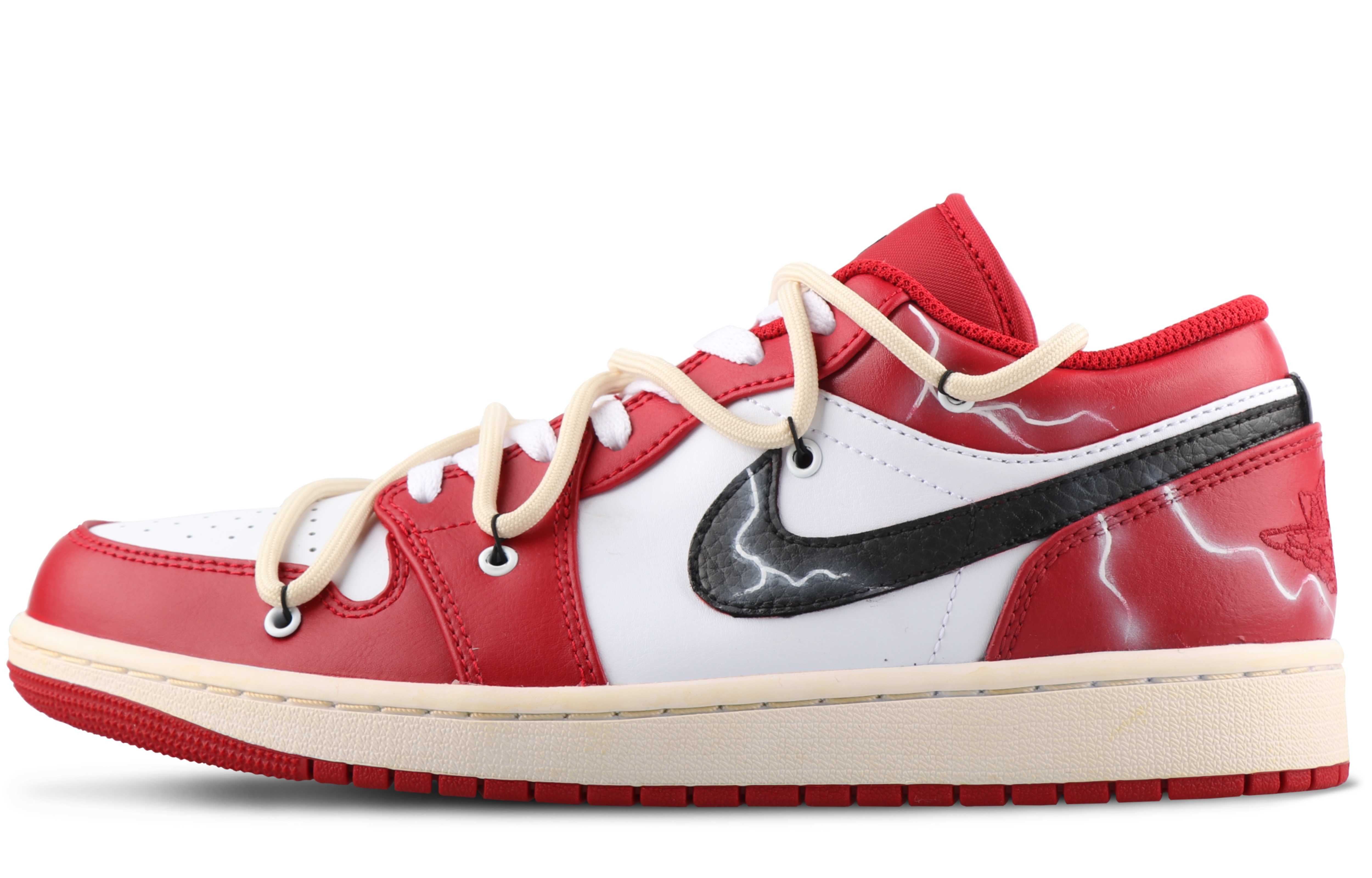 Buy 커스텀 에어 조던 1 로우 '차이나 레드' (Custom Air Jordan 1 Low 'China Red') 553558-163(TeamSix-男款-闪电白红黑)