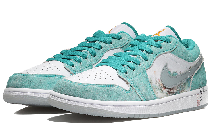 Lookbook [Sepatu Custom] Air Jordan 1 Low 'Seni Cina Hijau' DN3705-301(Team10-水心云影）