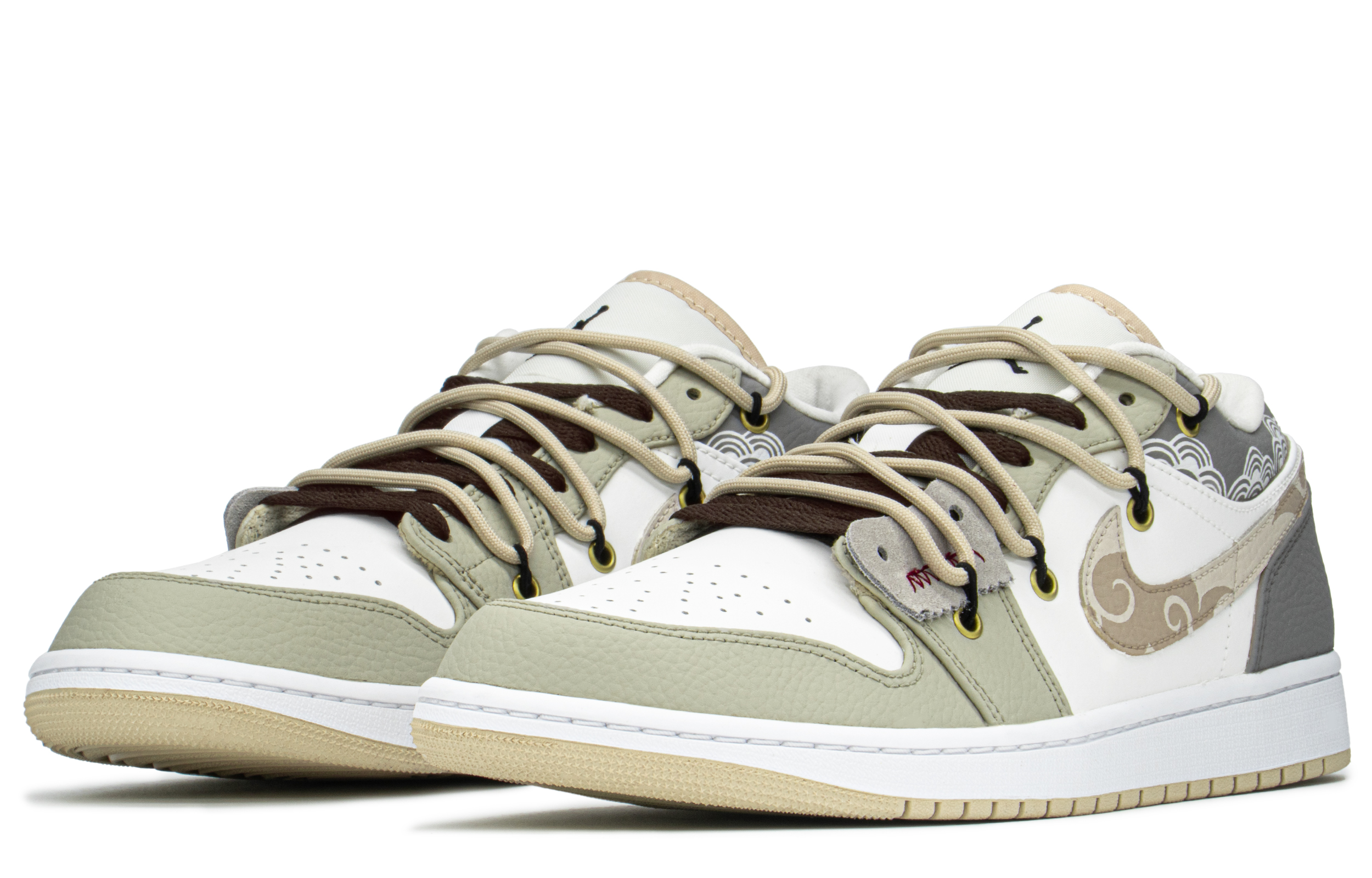 Shop 【定制球鞋】Jordan Air Jordan 1 Low CNY 特殊禮盒 國風 雲紋 低幫 復古籃球鞋 男款 棕綠