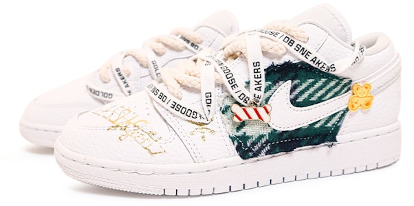 【定製球鞋】 Jordan Air Jordan 1 Low 聖誕 平跟系帶解構 高街 格子縫布噴繪塗鴉 低筒 復古籃球鞋 GS 白綠 Lookbook 【定製球鞋】 Jordan Air Jordan 1 Low 聖誕 平跟系帶解構 高街 格子縫布噴繪塗鴉 低筒 復古籃球鞋 GS 白綠