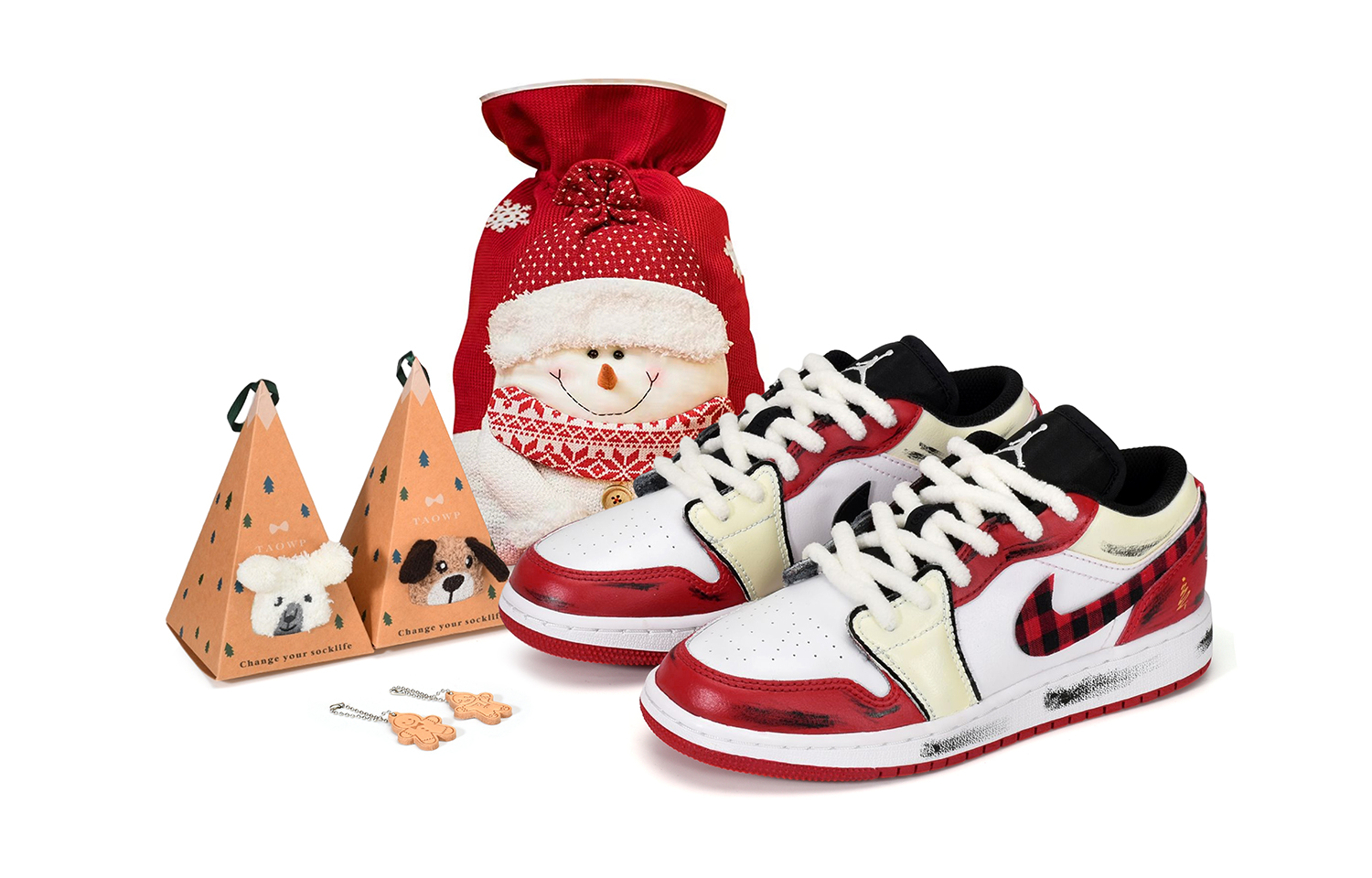 Buy 에어 조던 1 로우 '크리스마스 레드앤화이트 플래드' (커스텀) 553560-612(TeamE-女款圣诞格纹红白)