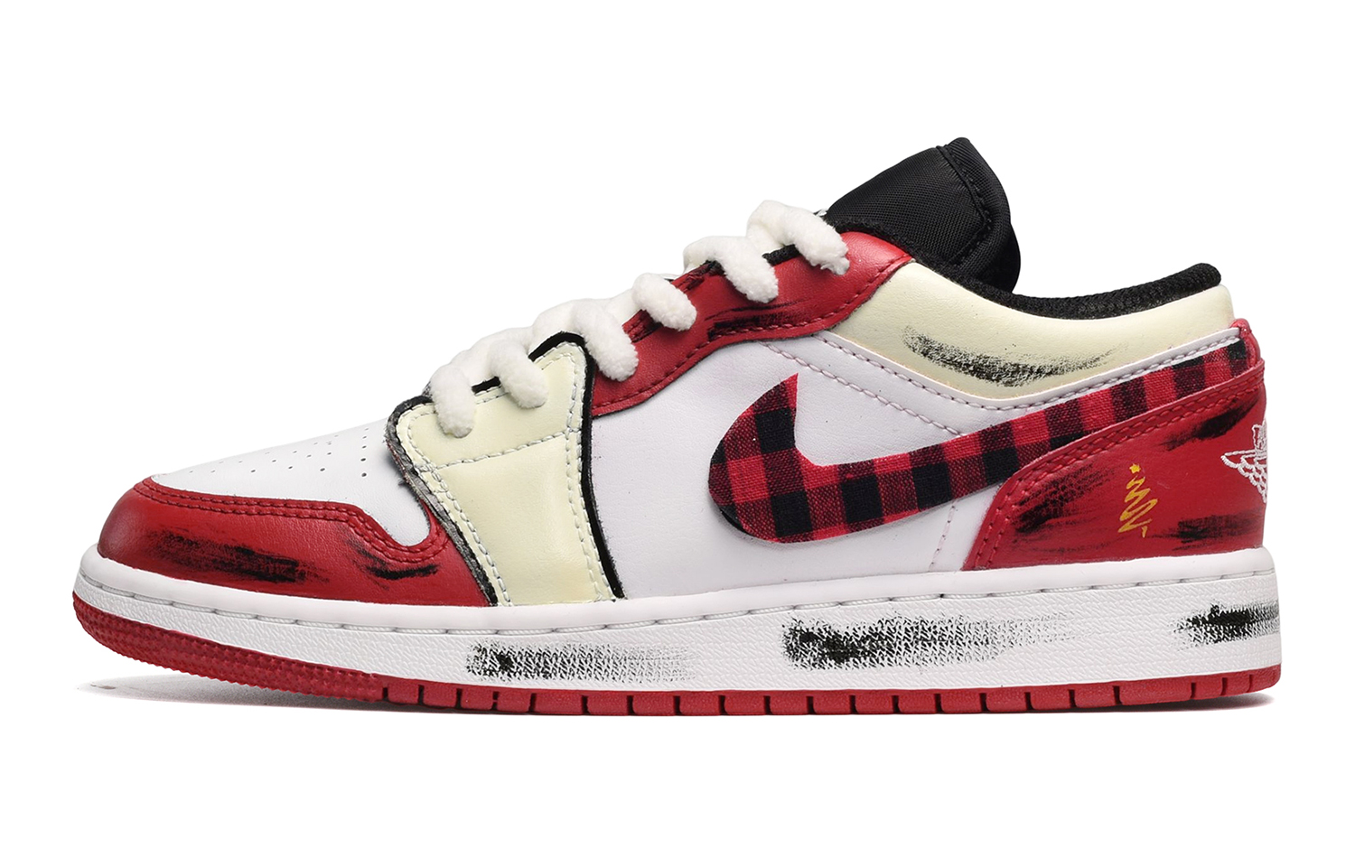 Order 에어 조던 1 로우 '크리스마스 레드앤화이트 플래드' (커스텀) 553560-612(TeamE-女款圣诞格纹红白)
