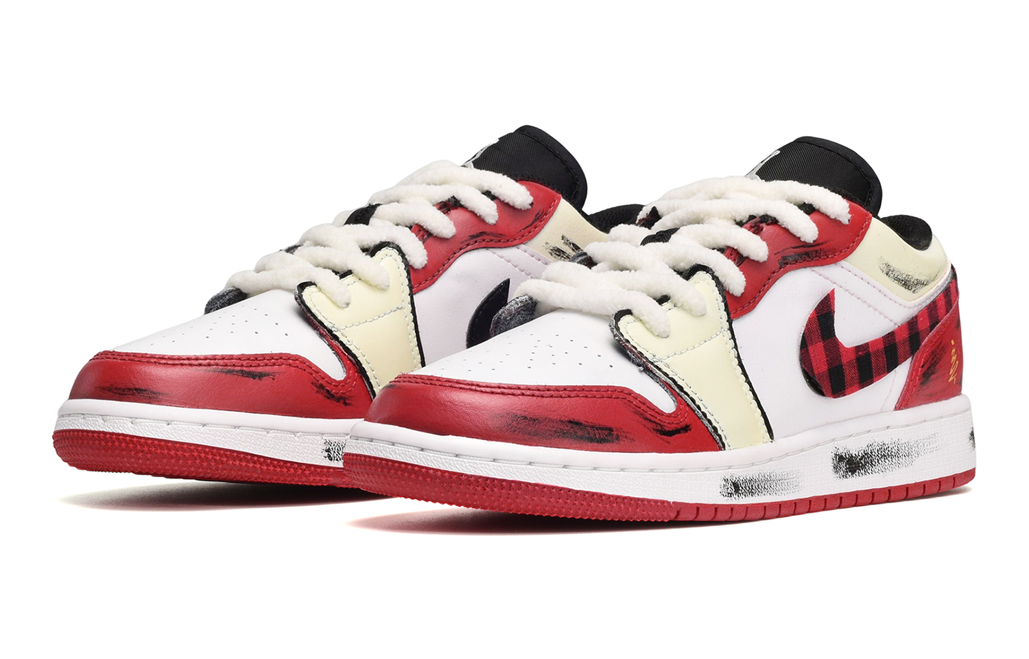 Shop 에어 조던 1 로우 '크리스마스 레드앤화이트 플래드' (커스텀) 553560-612(TeamE-女款圣诞格纹红白)