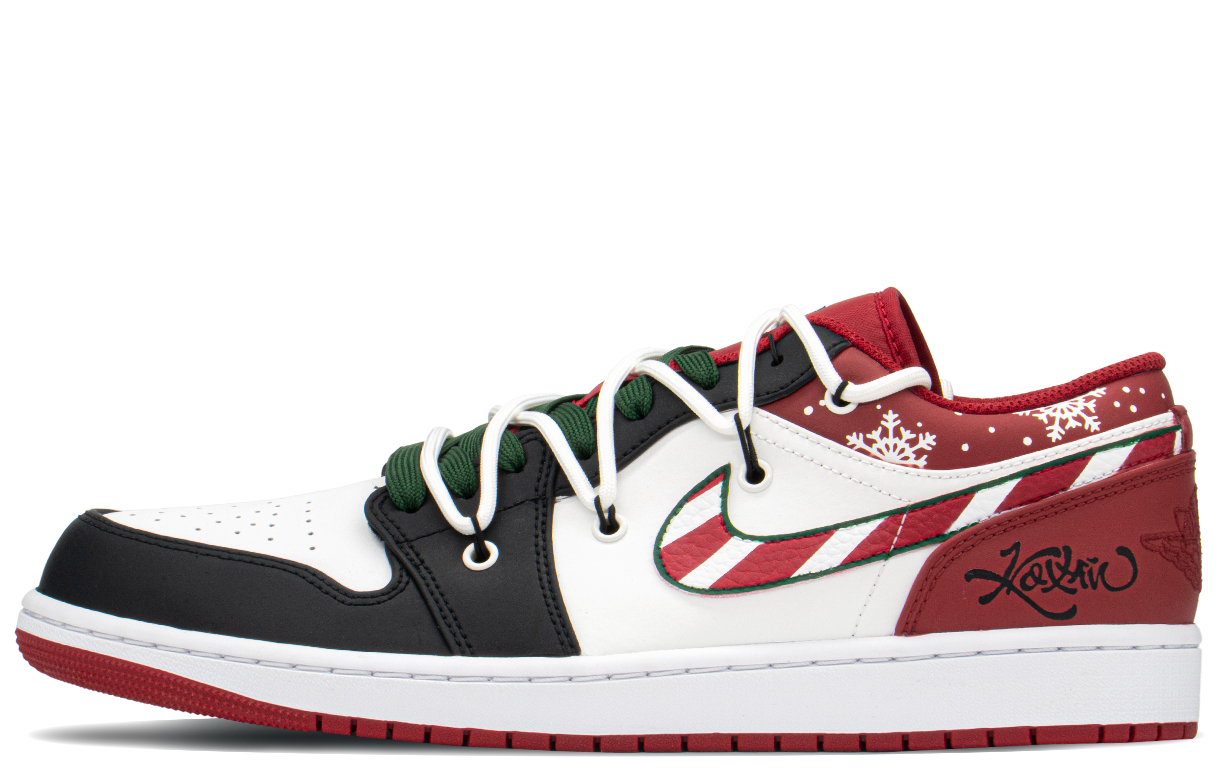 Order [Kasut Custom] Air Jordan 1 Low 'Christmas Treat - Hitam Merah' 553558-163(TeamA-AJ圣诞棒棒糖S-BOX)